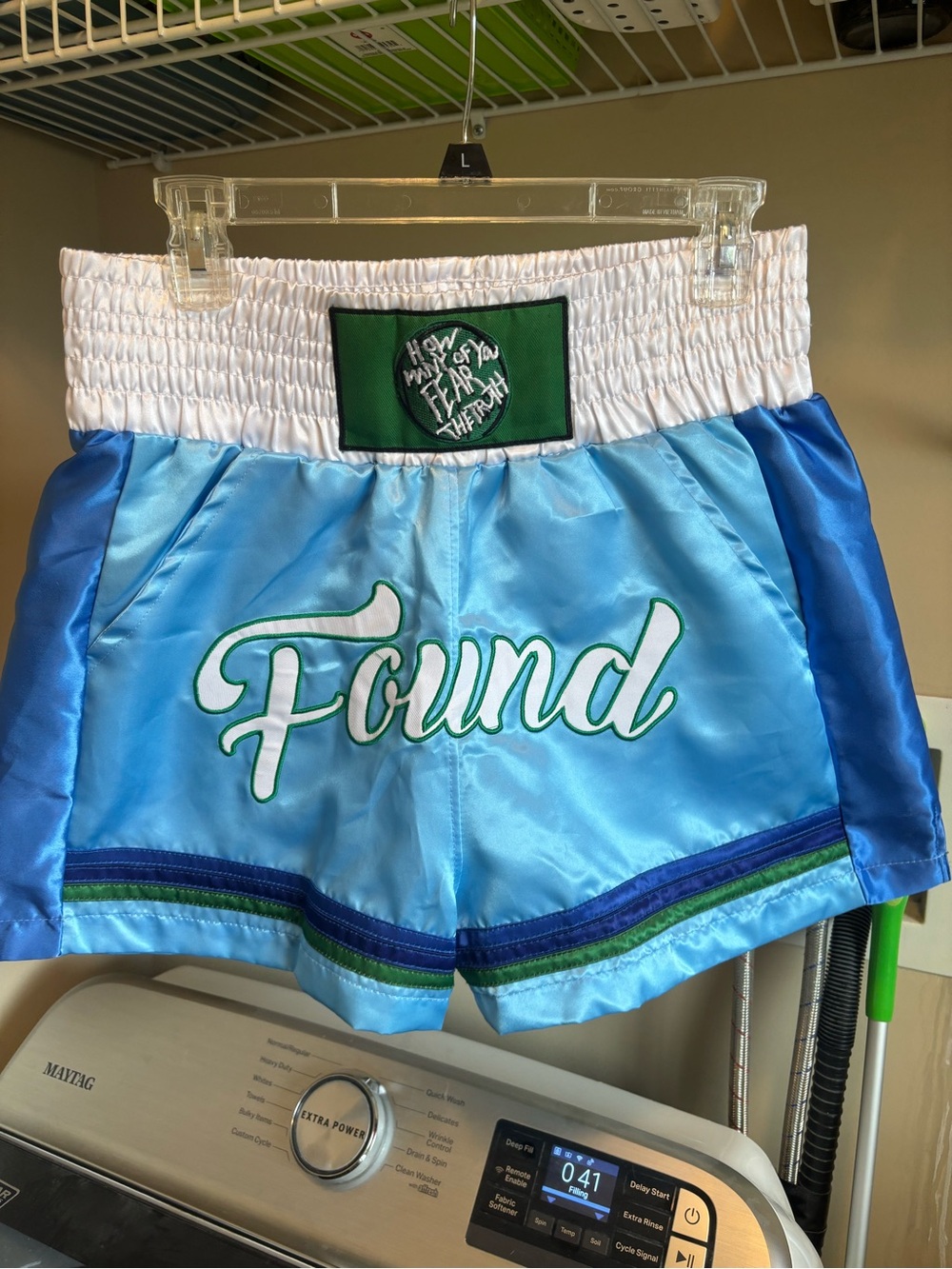 Biggs & James Custom Satin Boxing Shorts Small Blue Embroidered Muay Thai Fight